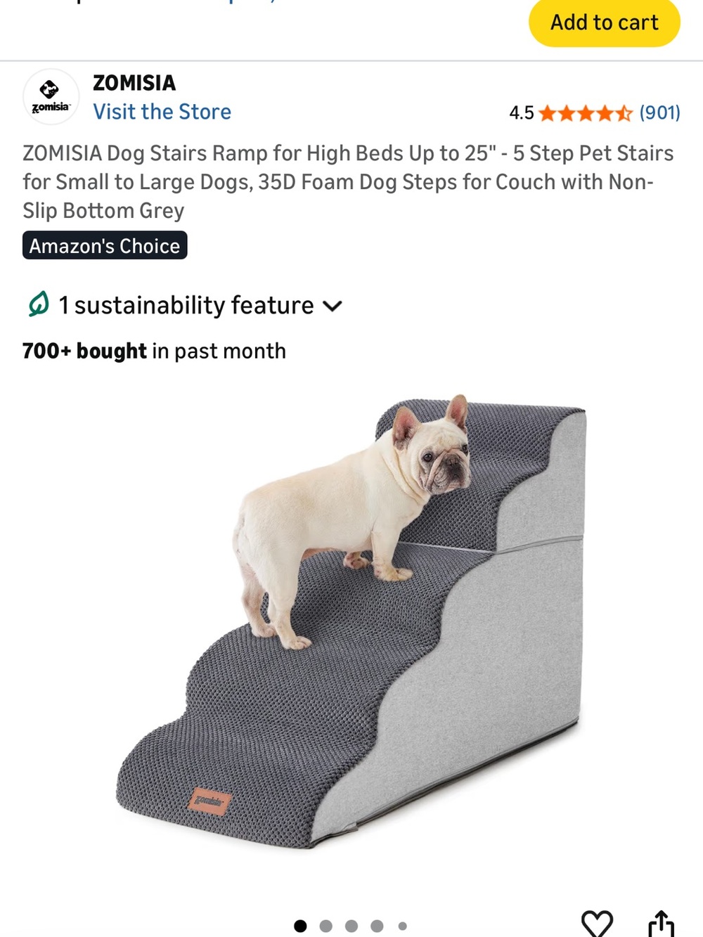 ZOMISIA Gray Foam Pet Stairs with Textured Steps